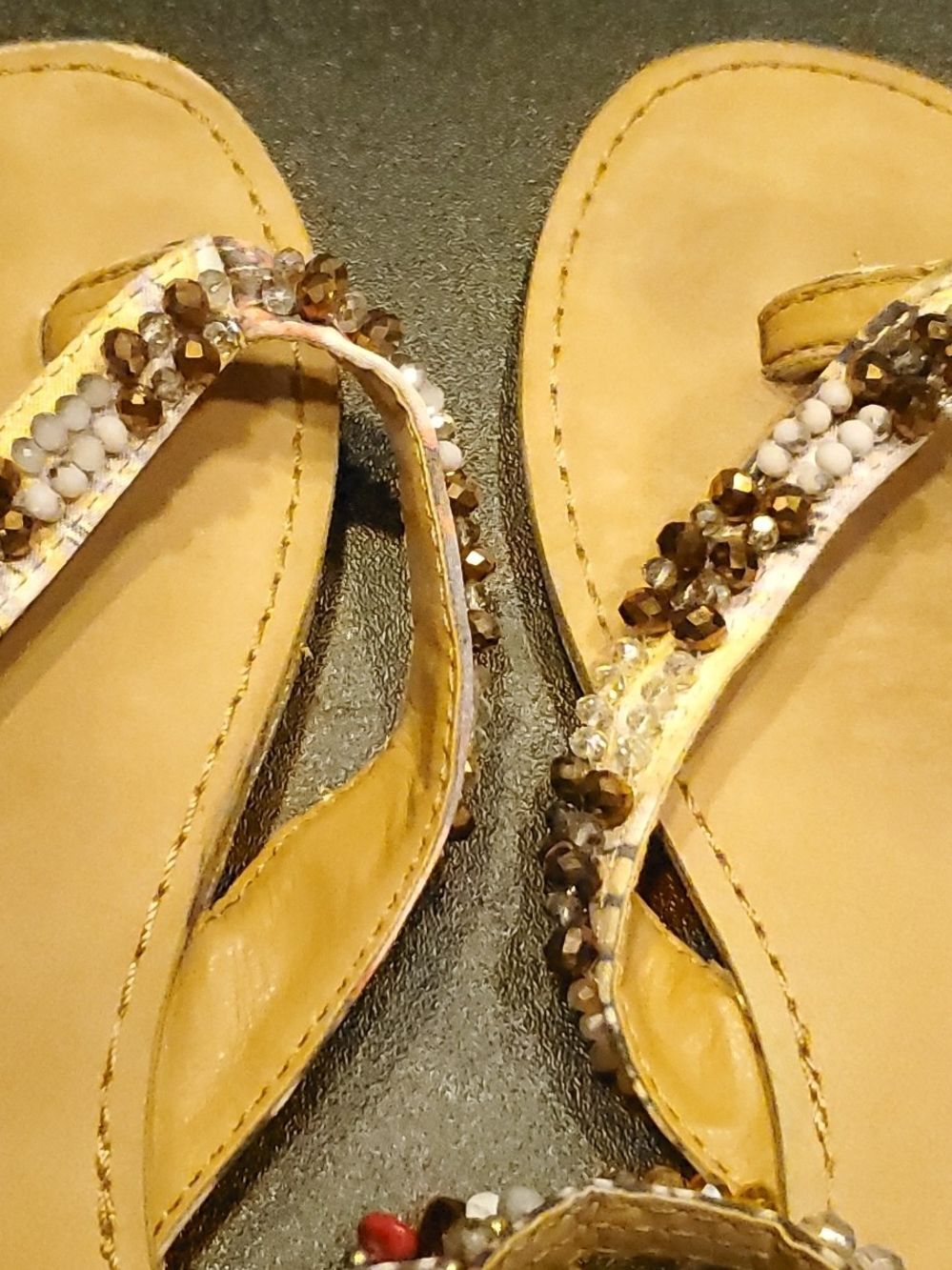 Zigi Soho Gold Beaded T-Strap Sandals with Multicolor Accents - Picture 7 of 9
